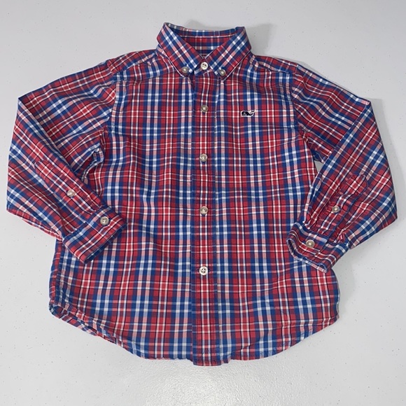 Vineyard Vines Toddler Boy Long Sleeve Button Down Plaid Dressy Shirt Size 4t - Picture 1 of 10